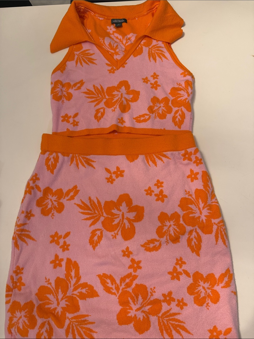 wild fable Pink and Orange Floral Knit Halter Romper